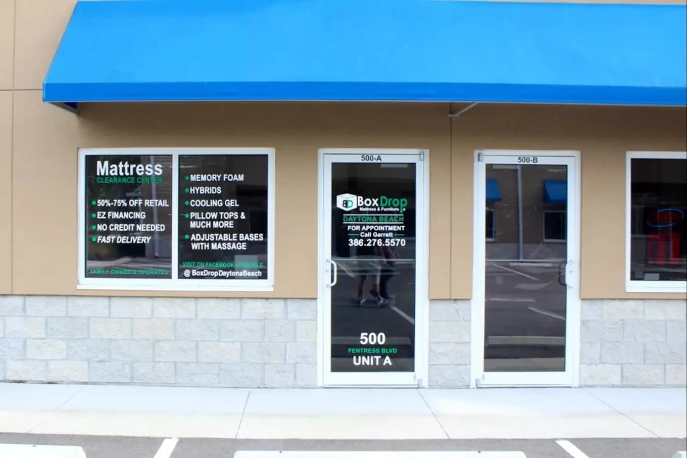 BoxDrop Mattress & Furniture storefront at 500 Fentress Blvd Unit A, Daytona Beach